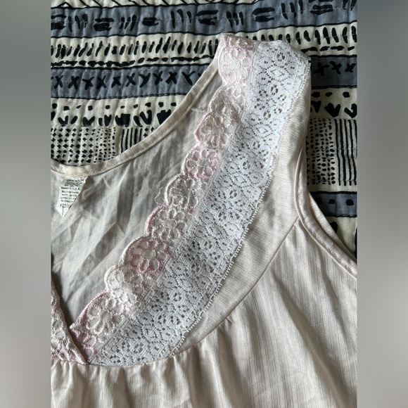Vintage Women’s Striped Lace Pink Feminine Nightgown Sleepwear Dress M - Picture 4 of 9